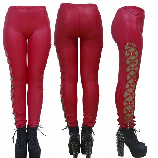 Punk-style Faux Leather Patent Leather Matte Cropped Pants