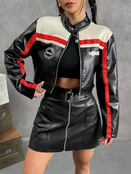 Striped Zipper Coat For Women