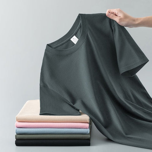 Summer Solid Color Coat Round Neck Bottoming Shirt Half-sleeve Pure Cotton T-shirt Men And Women Short Sleeve