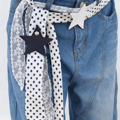 Polka-dot Silk Scarf Beltearly Autumn Styling With Denim Vintage Vibe