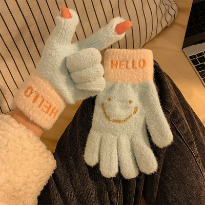 Winter Fingerless Knitted Gloves Touchscreen Warm Windproof