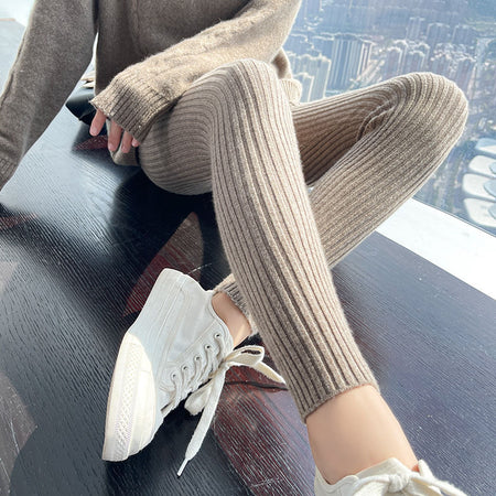 Versatile Solid-Color Ribbed Knit Pants For Women To Wear At Home