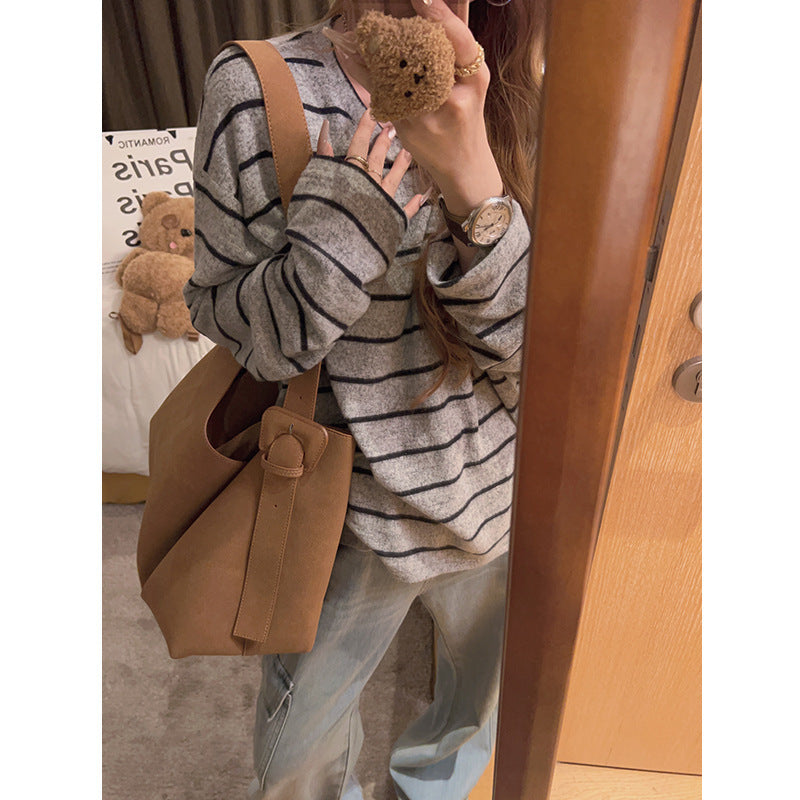 Autumn And Winter Lazy Style Loose Feeling Brushed Base Shirt