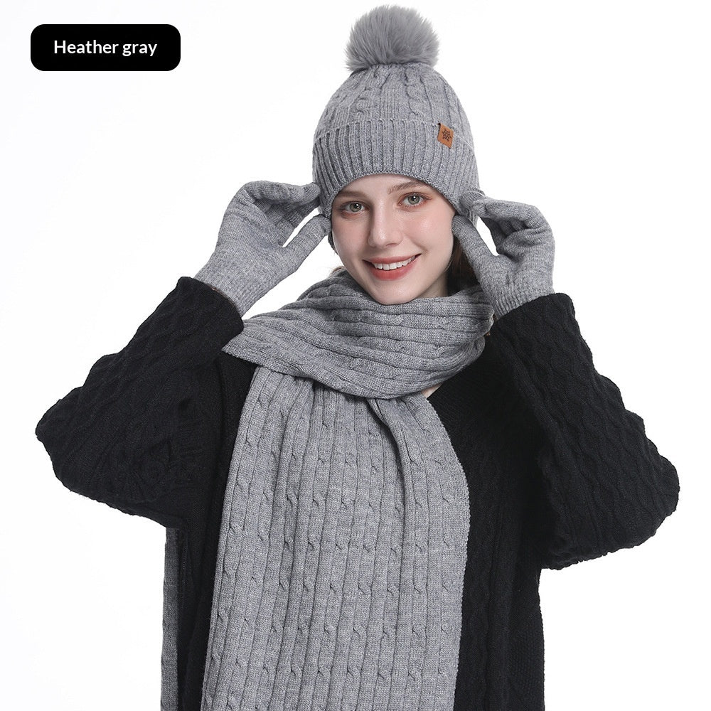 Women's Winter Warm Riding Ear Protection Knitted Hat Scarf Gloves