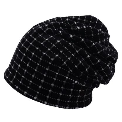Double-layer Short-pile Bonnet With Multi-colored Plaid Pattern