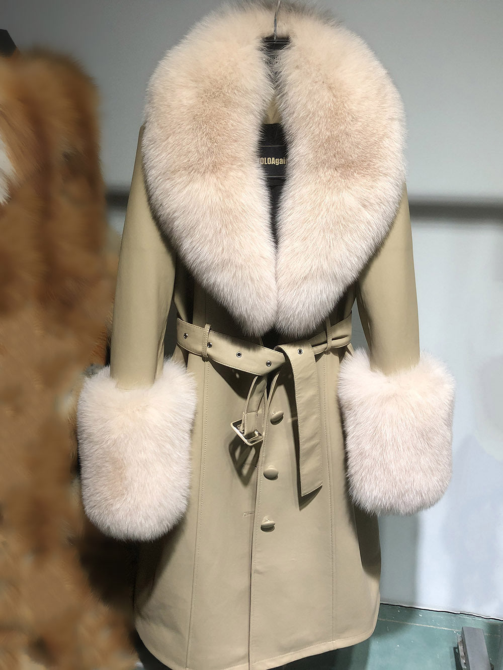 Slim-fit Leather Sheepskin Fox Fur Coat