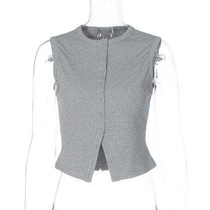Women's Versatile Knitted Vest Top With Buttons