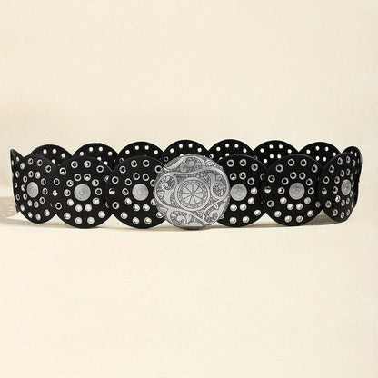 Disc Hook Leather Retro Rivet Alloy Belt Wide Belt