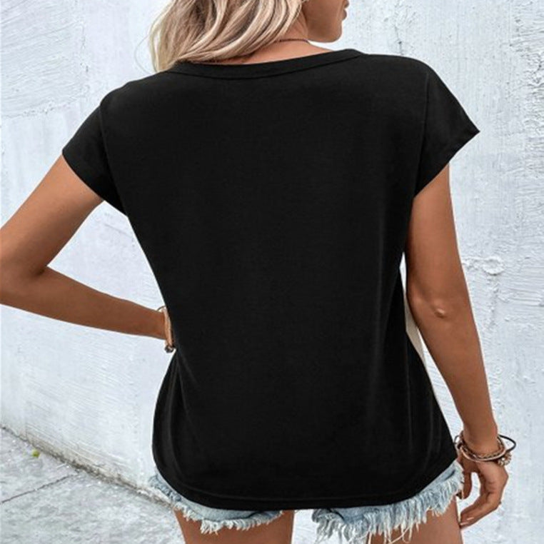 Women's Color-blocked Casual Short Sleeve Top
