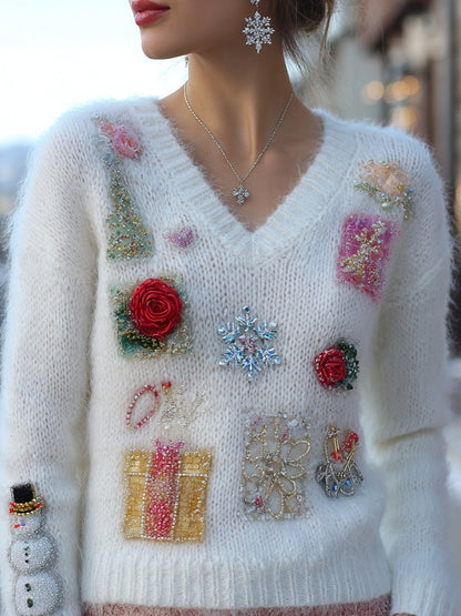 Hot-selling 3D Digital-print V-neck Womens Sweater For Halloween