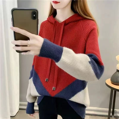 Stylish  Western-style Knitted Hoodie For Women