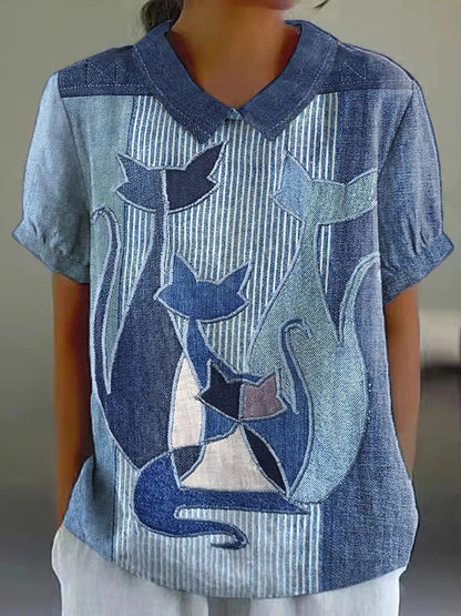 New Womens Short-sleeve Shirt With A Creative Vintage Floral Design