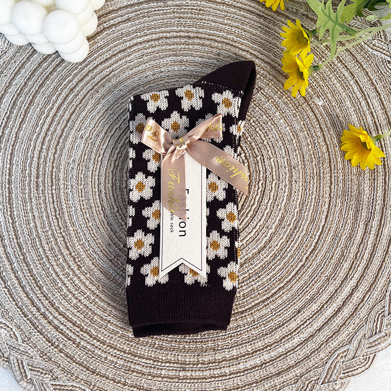 Double-Needle Dual-Channel Sweat-Absorbing Breathable Wireless Top Preppy-Style Mid-Calf Women's Socks