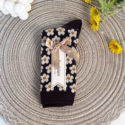 Double-Needle Dual-Channel Sweat-Absorbing Breathable Wireless Top Preppy-Style Mid-Calf Women's Socks