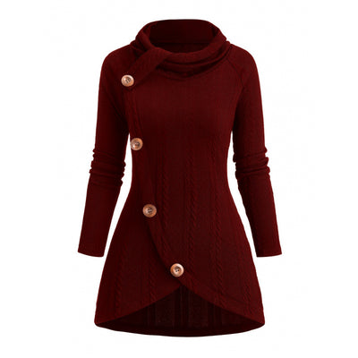 Womens Asymmetrical Turtleneck Long-Sleeve Knitted Cardigan