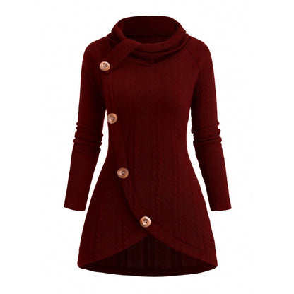 Womens Asymmetrical Turtleneck Long-Sleeve Knitted Cardigan