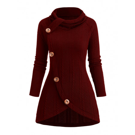 Womens Asymmetrical Turtleneck Long-Sleeve Knitted Cardigan