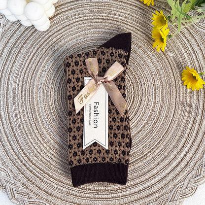 Double-Needle Dual-Channel Sweat-Absorbing Breathable Wireless Top Preppy-Style Mid-Calf Women's Socks