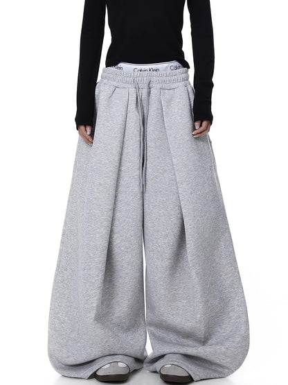 Embroidered Pleated Drawstring Sweatpants For Women Loose Straight Fit