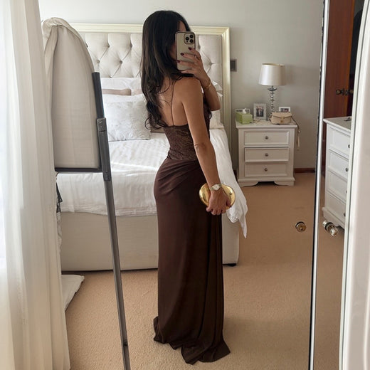 Sheer Lace Elegant Maxi Dress Women Sleeveless Backless Chic Evening Dress Off Shoulder Fashion Midi Dresses Slim Summer Dresses