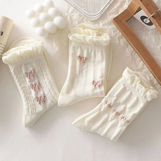White Lace-trimmed Mid-calf Thin And Cute Japanese-style School Stockings