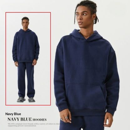 American-style Trendy Brand Fleece-lined Extra-thick Hoodie And Sweatpants Tracksuit Set