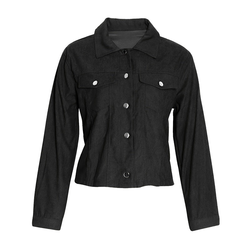 Women's Corduroy Long Sleeve Jacket - Casual Button-Up Coat With Flap Pockets