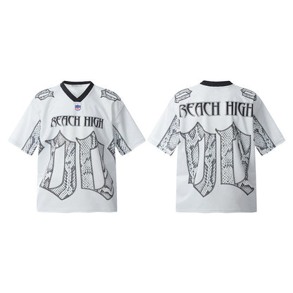 Snake Scale Design Mesh Jersey Short Sleeve T-shirt Loose