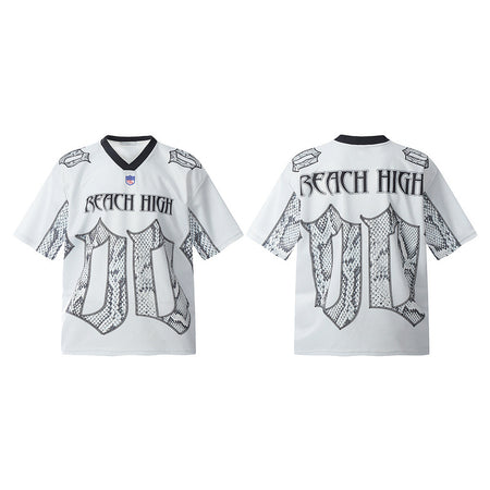 Snake Scale Design Mesh Jersey Short Sleeve T-shirt Loose