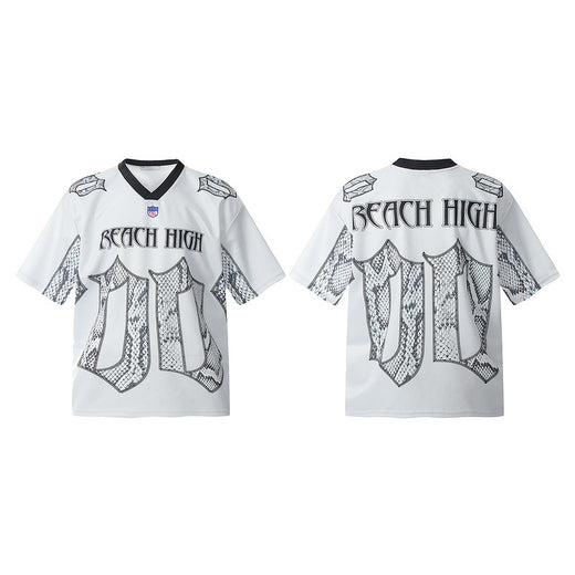 Snake Scale Design Mesh Jersey Short Sleeve T-shirt Loose