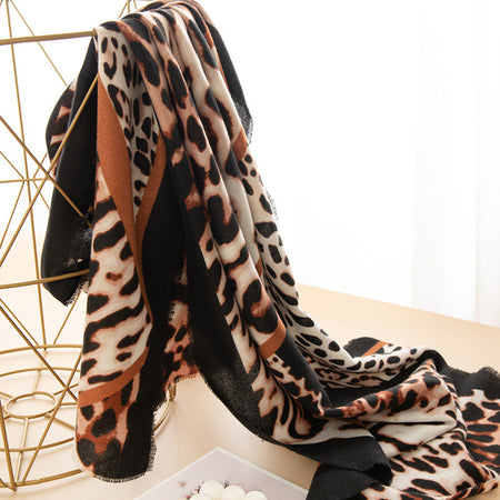 Leopard Print Artificial Cashmere Scarf Women's Warm Scarf Winter