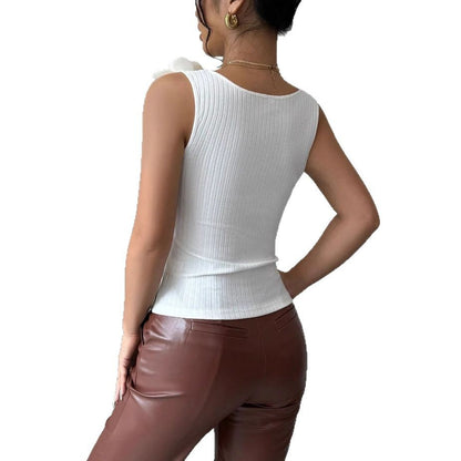 Women's 3D Floral Decorated Knitted Sleeveless Top