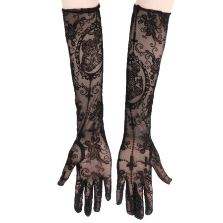 Sexy Lace Long Gloves Dark Skull Halloween Costume Accessories