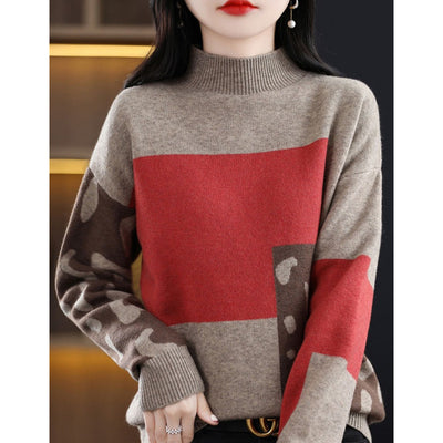 Womens Half-Turtleneck Color-Block Base Layer Top Extra-Soft And Thick