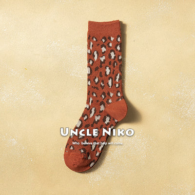 Ins Combed Cotton Mid-calf Socks Double-needle Korean-style Leopard Print