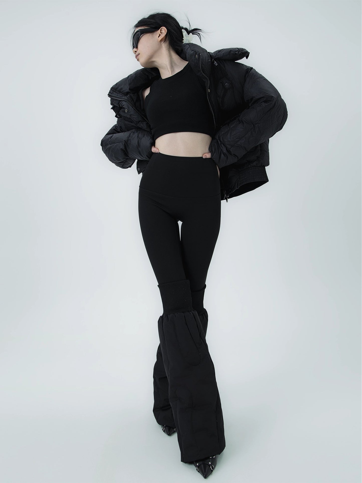 Black Down-filled Thick Warm Wide-leg Leg Warmers