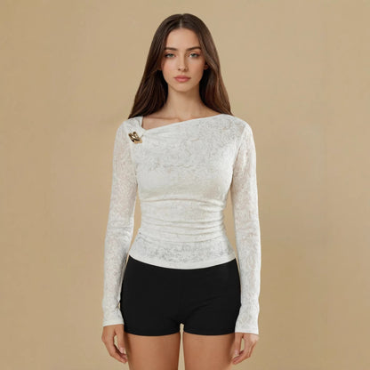 New Womens Versatile Long-sleeve Top With An Irregular Sheer Design