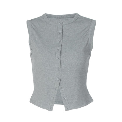 Women's Versatile Knitted Vest Top With Buttons