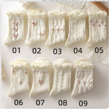 White Lace-trimmed Mid-calf Thin And Cute Japanese-style School Stockings