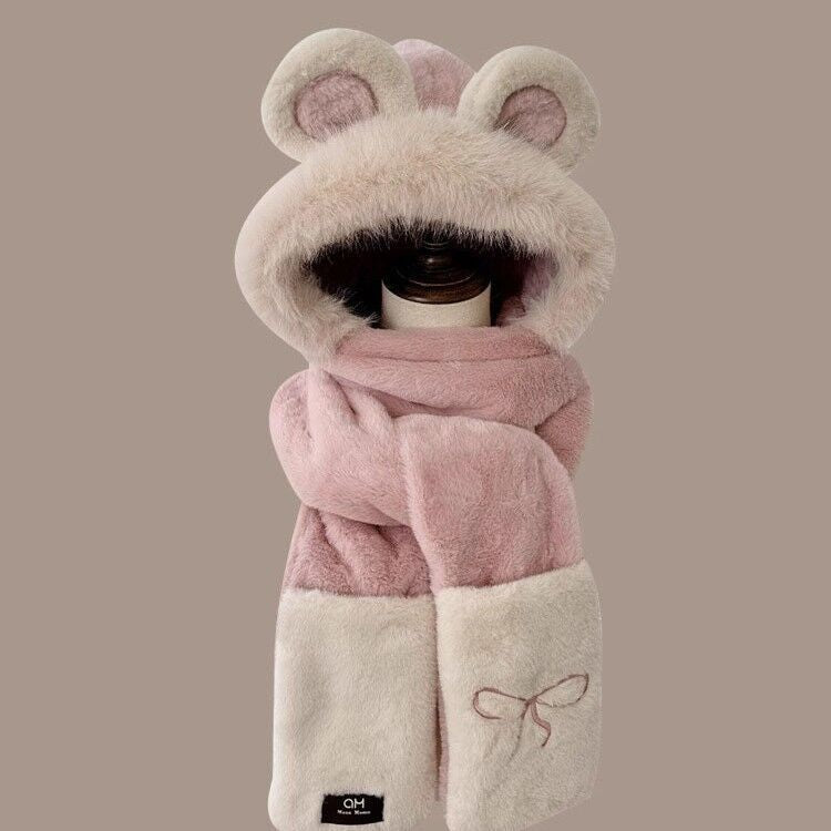 Bow-style Warm Three-piece Set Winter Cycling Windproof Scarf And Gloves Combo