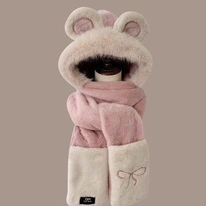 Bow-style Warm Three-piece Set Winter Cycling Windproof Scarf And Gloves Combo