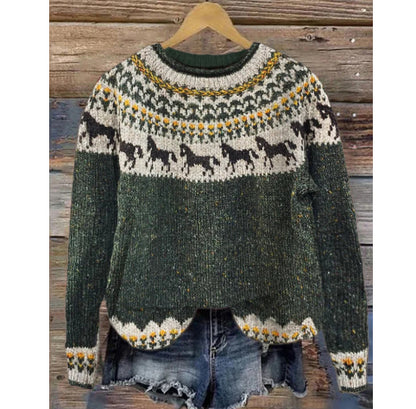 Womens Printed Crew Neck Long Sleeve Sweatshirt Top
