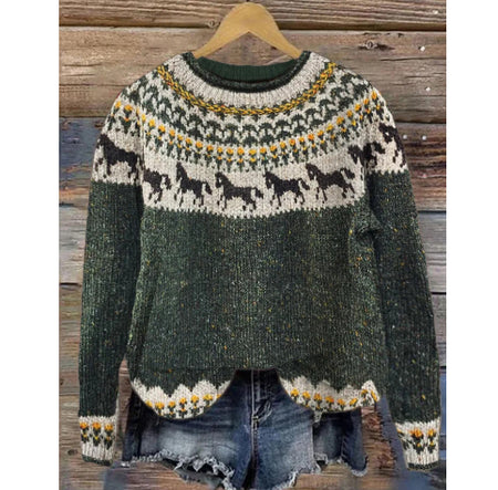 Womens Printed Crew Neck Long Sleeve Sweatshirt Top