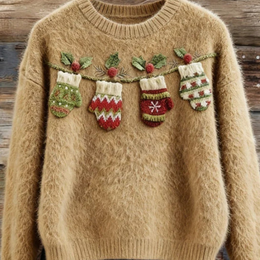 Digital-print Christmas Womens Flannel Crewneck Hoodie