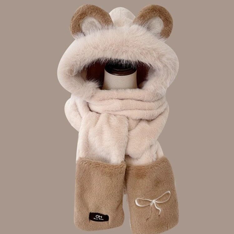 Bow-style Warm Three-piece Set Winter Cycling Windproof Scarf And Gloves Combo