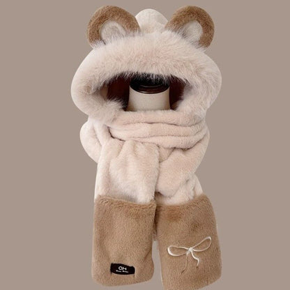 Bow-style Warm Three-piece Set Winter Cycling Windproof Scarf And Gloves Combo