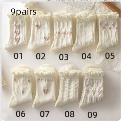 White Lace-trimmed Mid-calf Thin And Cute Japanese-style School Stockings